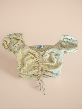 Hollister Pale Yellow Eyelet Ruched Crop Top